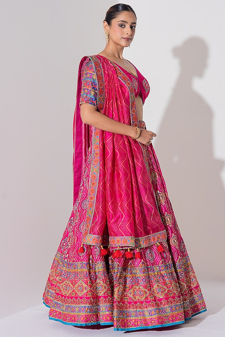 Pink Vasansi Silk Printed & Embroidered Wedding Lehenga Set by Vasansi Jaipur at Pernia's Pop Up Shop