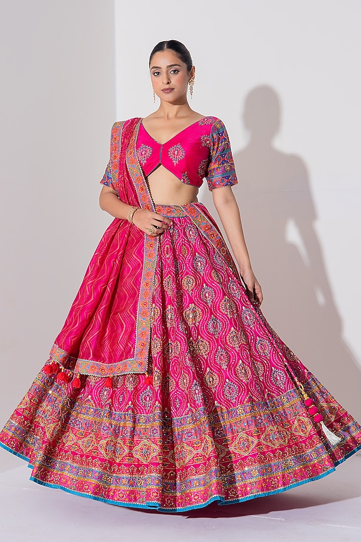Pink Vasansi Silk Printed & Embroidered Wedding Lehenga Set by Vasansi Jaipur at Pernia's Pop Up Shop
