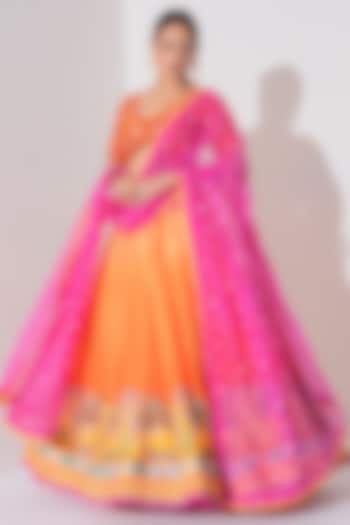 Orange Vasansi Silk Sequins Embroidered Wedding Lehenga Set by Vasansi Jaipur at Pernia's Pop Up Shop