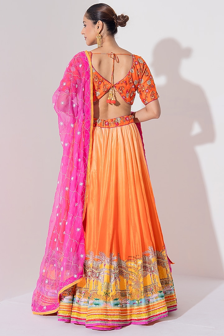 Orange Vasansi Silk Sequins Embroidered Wedding Lehenga Set by Vasansi Jaipur at Pernia's Pop Up Shop