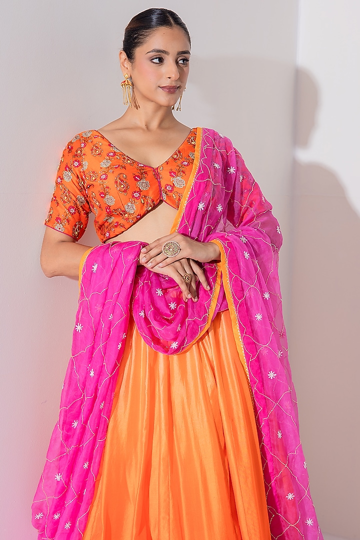 Orange Vasansi Silk Sequins Embroidered Wedding Lehenga Set by Vasansi Jaipur at Pernia's Pop Up Shop