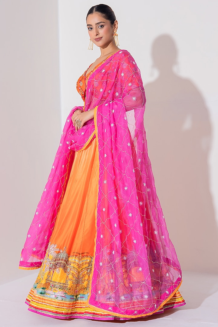 Orange Vasansi Silk Sequins Embroidered Wedding Lehenga Set by Vasansi Jaipur at Pernia's Pop Up Shop