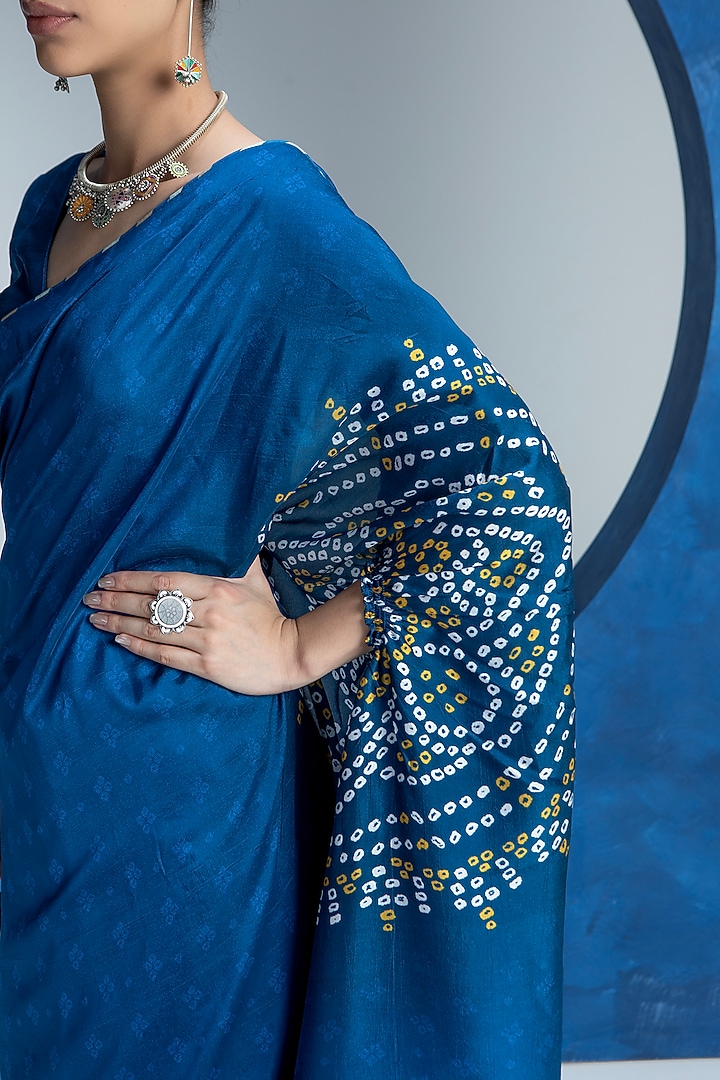 Indigo Blue Vasansi Silk Bead Work Bandhani Festive Saree Set by Vasansi Jaipur at Pernia's Pop Up Shop