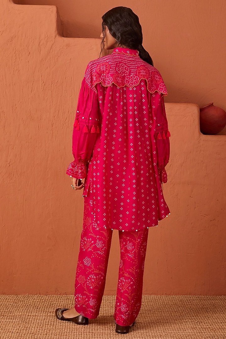 Pink Vasansi Silk Bandhani Printed Kurta Set by Vasansi Jaipur at Pernia's Pop Up Shop