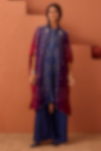 Blue & Pink Vasansi Silk Printed Kaftan Set by Vasansi Jaipur at Pernia's Pop Up Shop