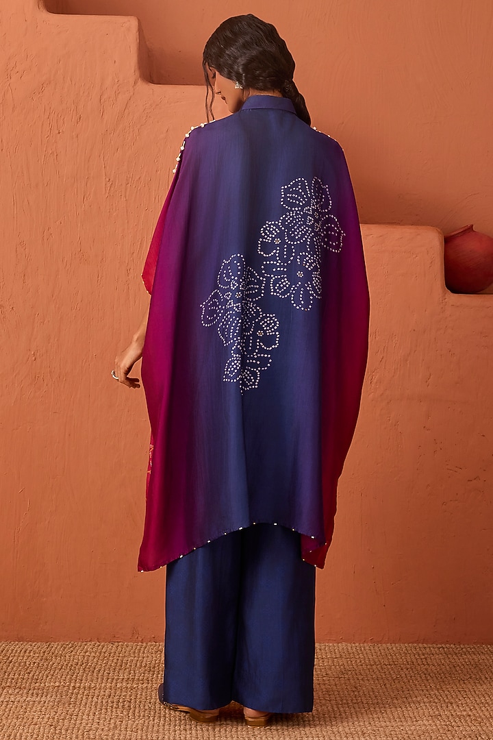Blue & Pink Vasansi Silk Printed Kaftan Set by Vasansi Jaipur at Pernia's Pop Up Shop