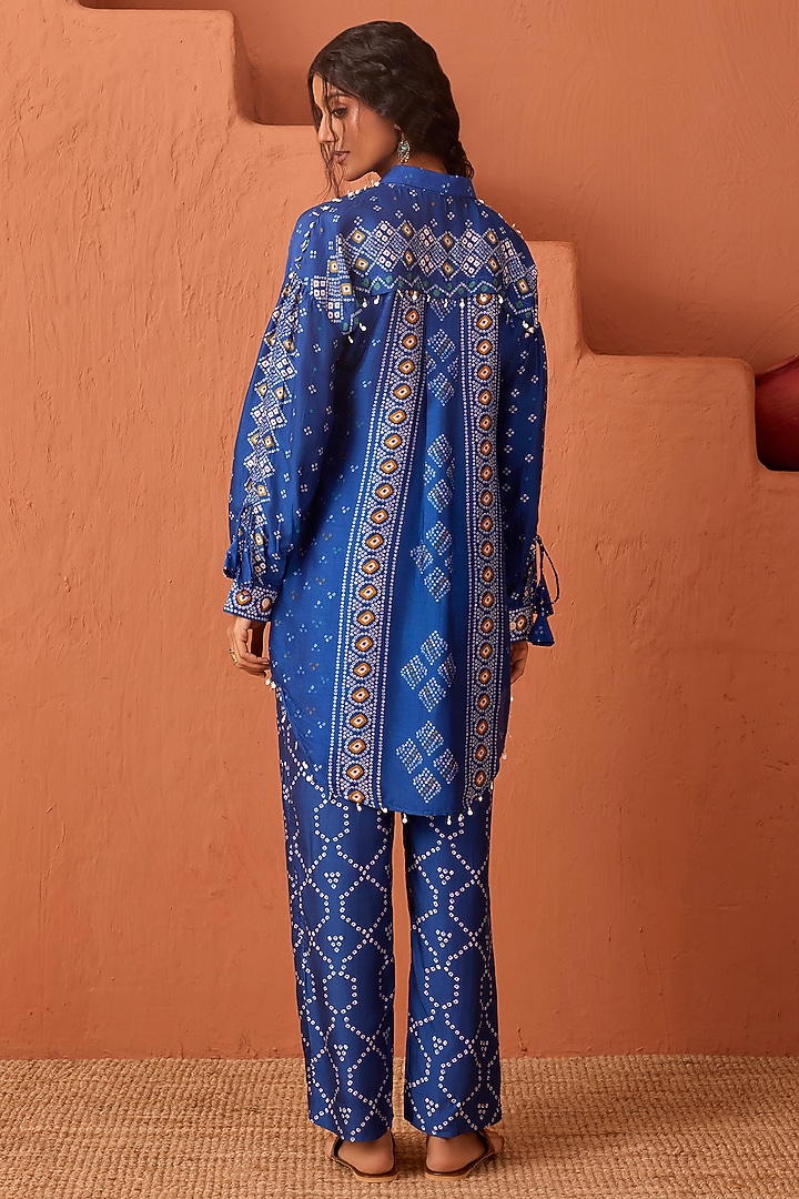 Blue Vasansi Silk Bandhani Printed Co-Ord Set by Vasansi Jaipur at Pernia's Pop Up Shop