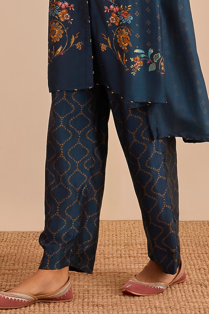 Metallic Blue Vasansi Silk Printed Kurta Set by Vasansi Jaipur at Pernia's Pop Up Shop