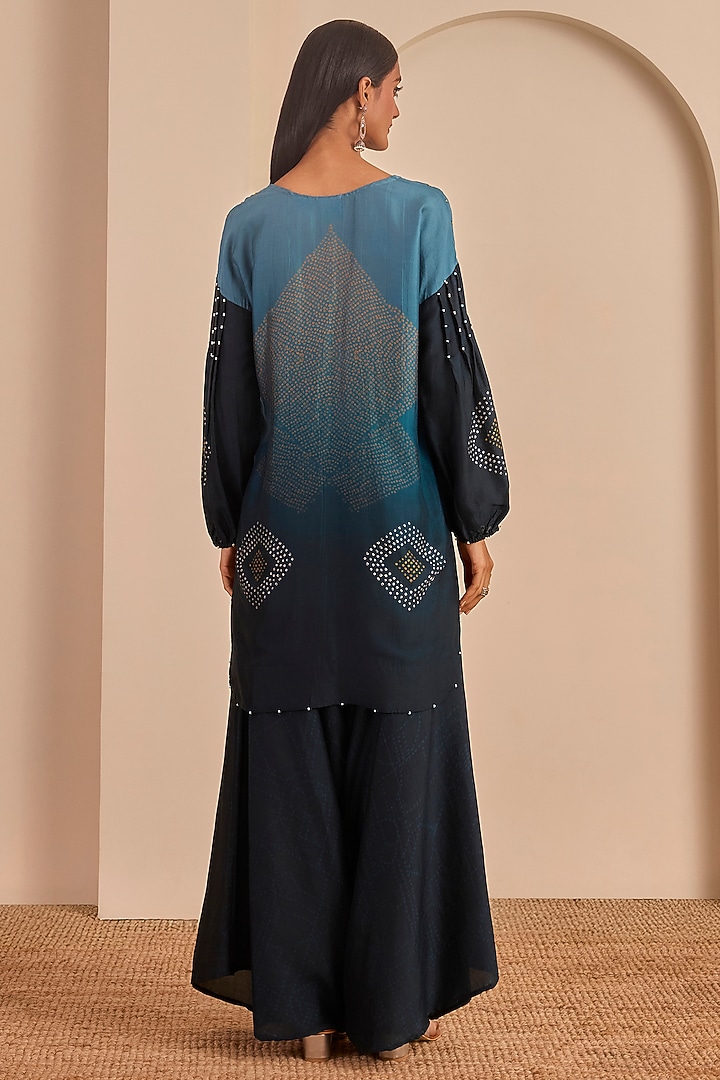 Dark Grey & Blue Vasansi Silk Printed Co-Ord Set by Vasansi Jaipur at Pernia's Pop Up Shop