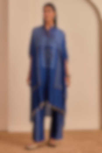 Blue Vasansi Silk Bead Work Bandhani Kaftan Set by Vasansi Jaipur at Pernia's Pop Up Shop