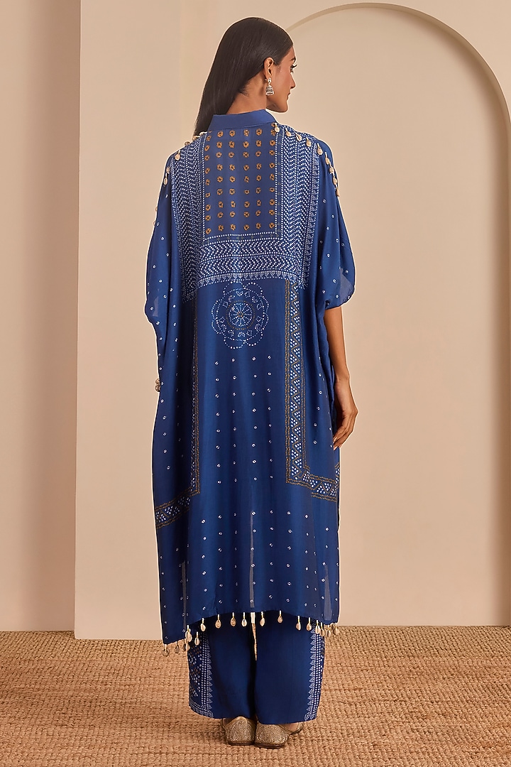 Blue Vasansi Silk Bead Work Bandhani Kaftan Set by Vasansi Jaipur at Pernia's Pop Up Shop