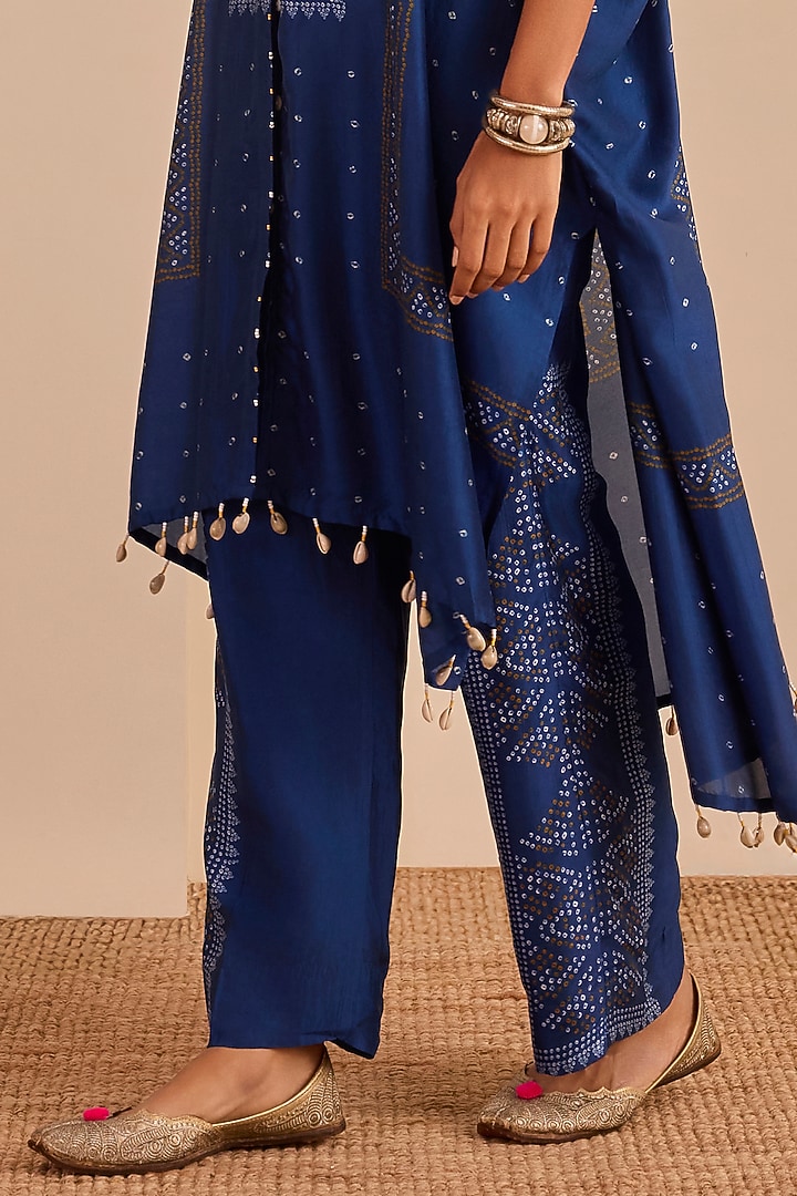 Blue Vasansi Silk Bead Work Bandhani Kaftan Set by Vasansi Jaipur at Pernia's Pop Up Shop