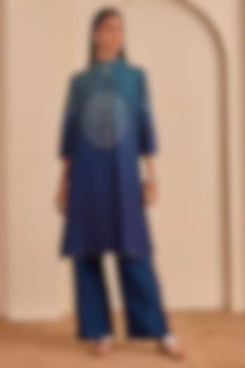 Lapis Blue Ombre Vasansi Silk Bead Work Kurta Set by Vasansi Jaipur at Pernia's Pop Up Shop