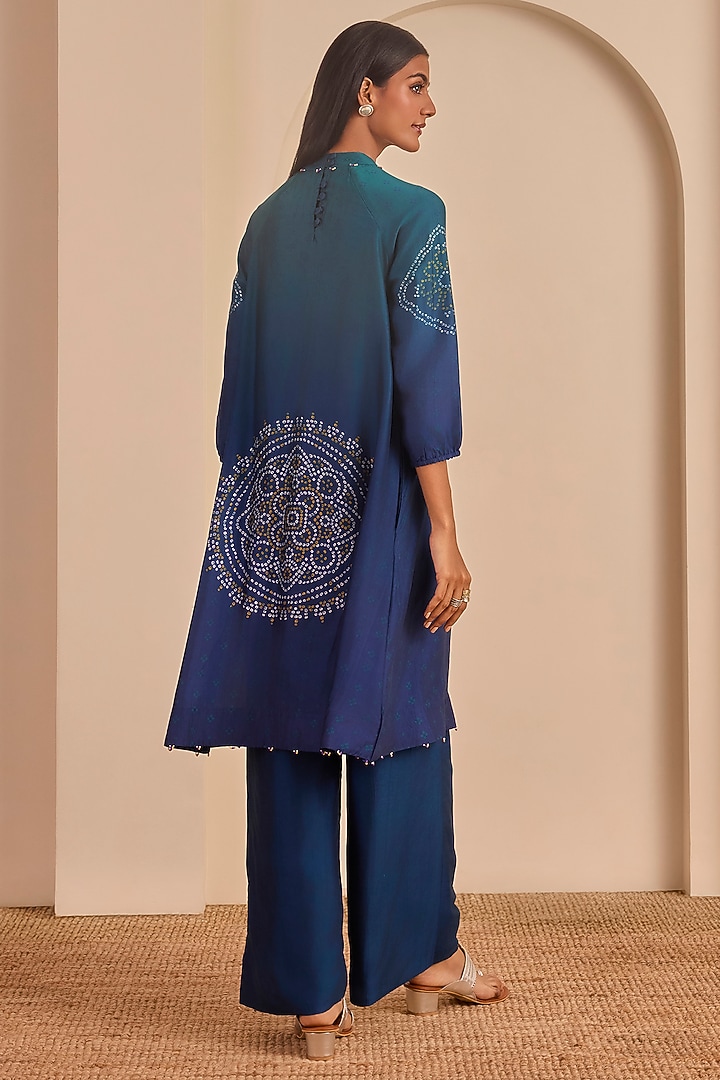 Lapis Blue Ombre Vasansi Silk Bead Work Kurta Set by Vasansi Jaipur at Pernia's Pop Up Shop