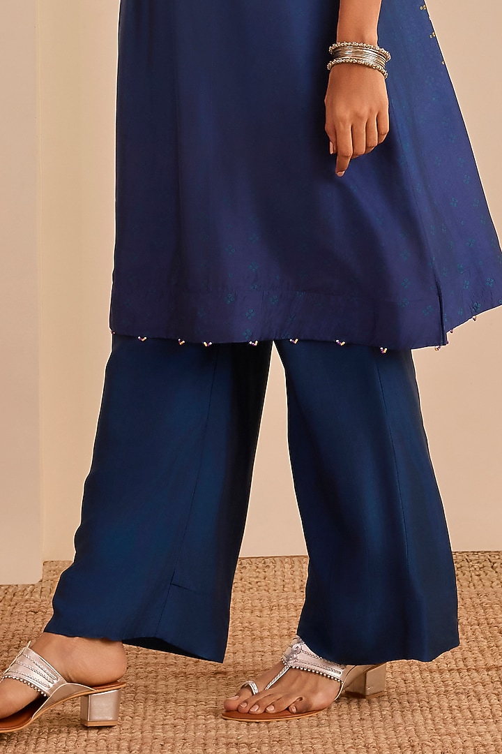 Lapis Blue Ombre Vasansi Silk Bead Work Kurta Set by Vasansi Jaipur at Pernia's Pop Up Shop
