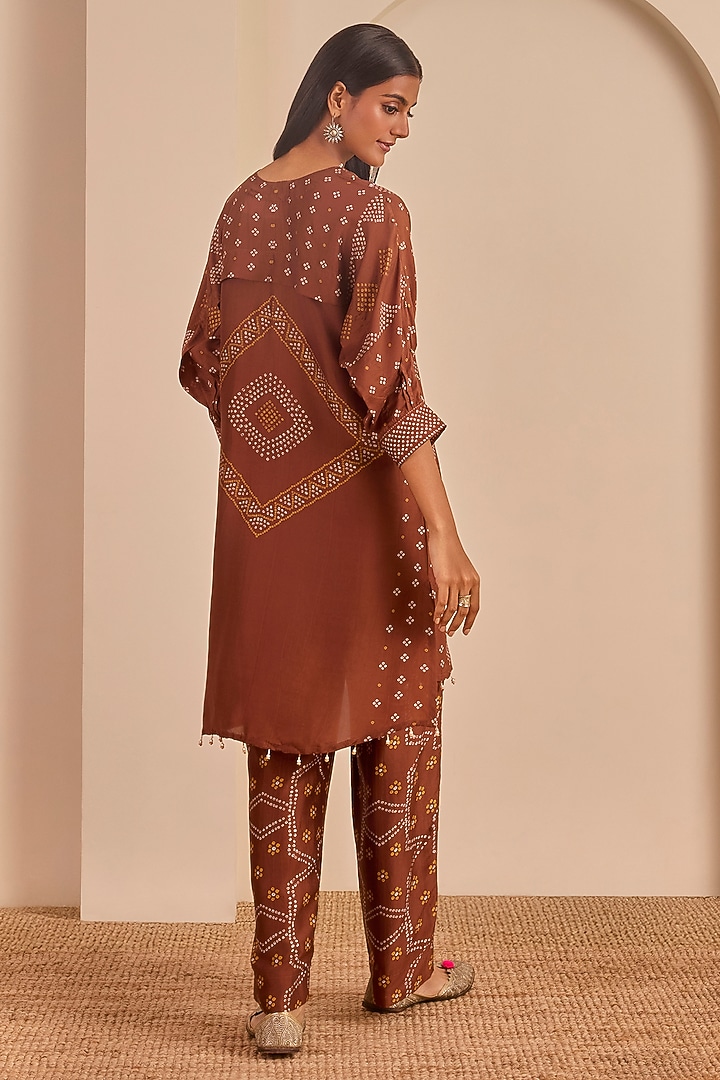 Seal Brown Vasansi Silk Bandhani Printed Kurta Set by Vasansi Jaipur at Pernia's Pop Up Shop