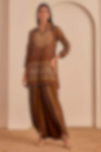 Brown Vasansi Silk Bandhani Printed Co-Ord Set by Vasansi Jaipur at Pernia's Pop Up Shop