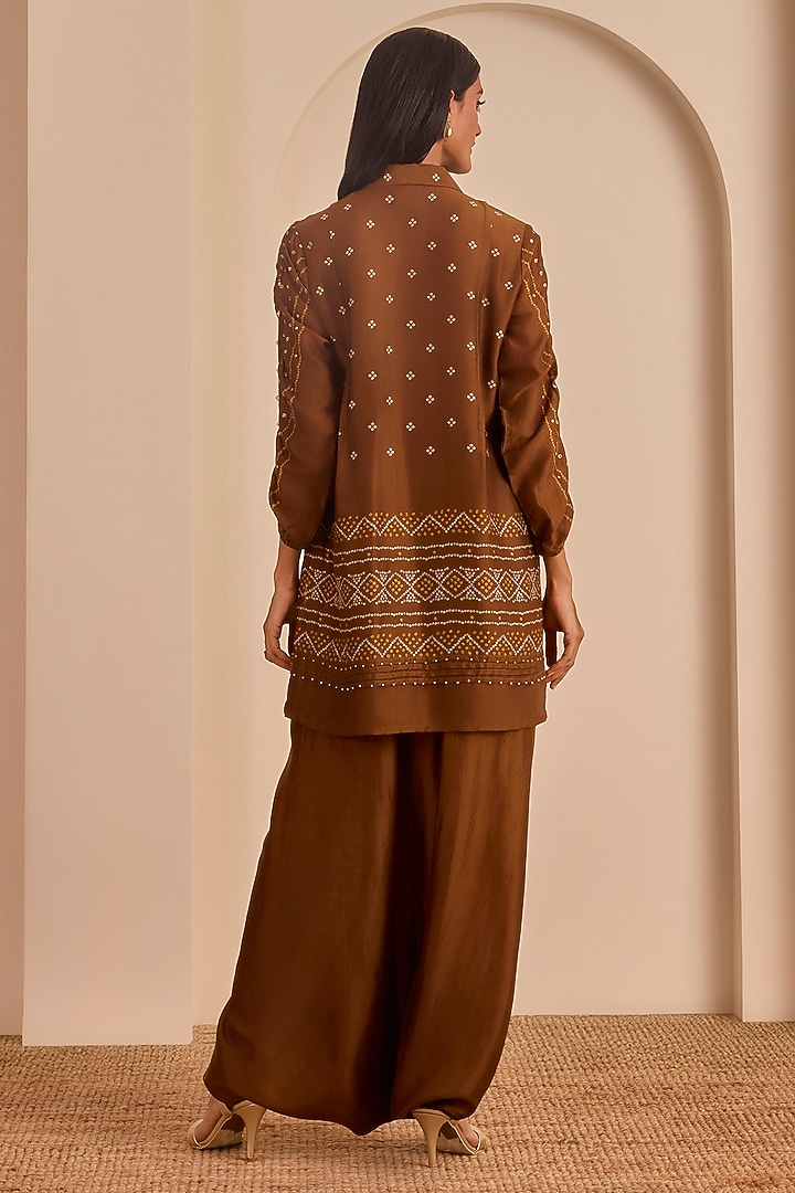 Brown Vasansi Silk Bandhani Printed Co-Ord Set by Vasansi Jaipur at Pernia's Pop Up Shop