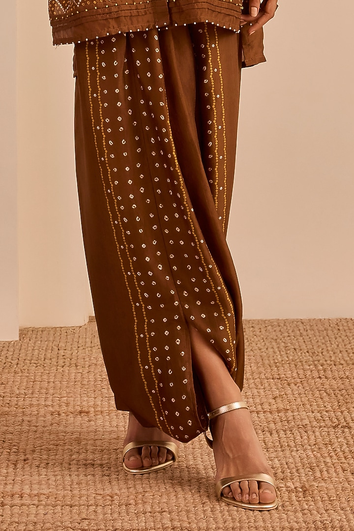Brown Vasansi Silk Bandhani Printed Co-Ord Set by Vasansi Jaipur at Pernia's Pop Up Shop