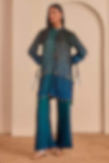 Bluish Cyan Vasansi Silk Bandhani Printed Co-Ord Set by Vasansi Jaipur at Pernia's Pop Up Shop