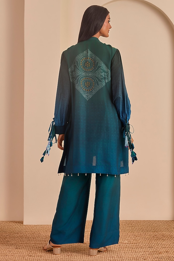 Bluish Cyan Vasansi Silk Bandhani Printed Co-Ord Set by Vasansi Jaipur at Pernia's Pop Up Shop
