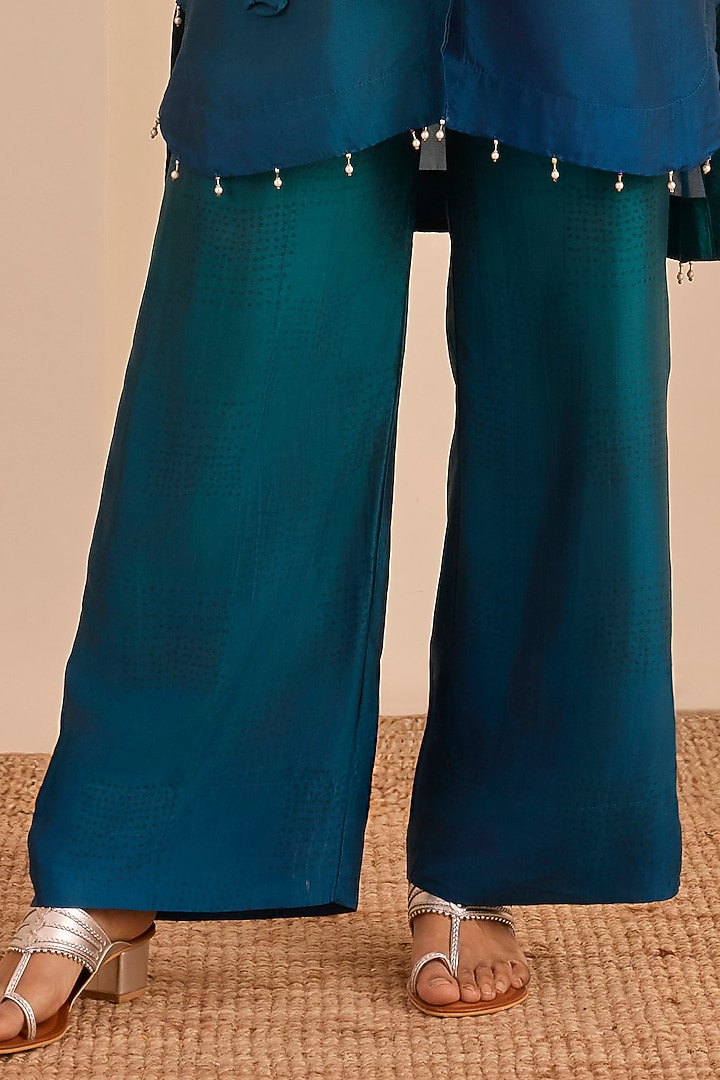 Bluish Cyan Vasansi Silk Bandhani Printed Co-Ord Set by Vasansi Jaipur at Pernia's Pop Up Shop