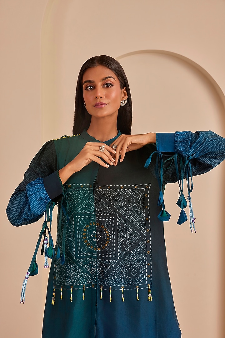 Bluish Cyan Vasansi Silk Bandhani Printed Co-Ord Set by Vasansi Jaipur at Pernia's Pop Up Shop