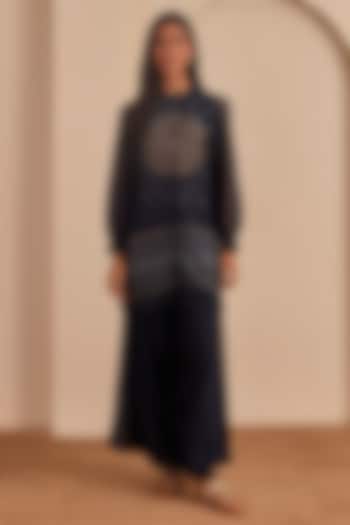 Charcoal Blue Vasansi Silk Printed Co-Ord Set by Vasansi Jaipur at Pernia's Pop Up Shop