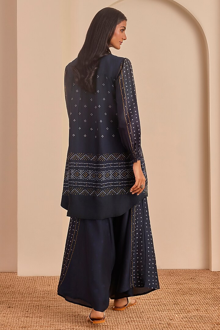 Charcoal Blue Vasansi Silk Printed Co-Ord Set by Vasansi Jaipur at Pernia's Pop Up Shop