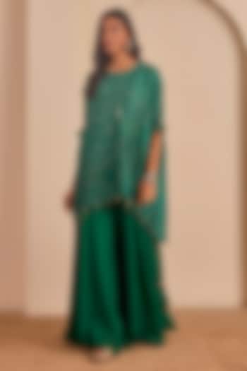 Green Vasansi Silk Bandhani Printed Sharara Set by Vasansi Jaipur at Pernia's Pop Up Shop