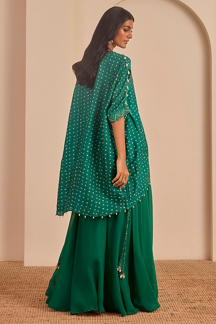 Green Vasansi Silk Bandhani Printed Sharara Set by Vasansi Jaipur at Pernia's Pop Up Shop