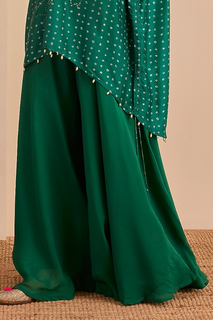 Green Vasansi Silk Bandhani Printed Sharara Set by Vasansi Jaipur at Pernia's Pop Up Shop