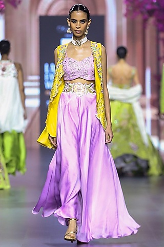 Purple Linen Satin & Organza Sharara Set by VikaByArvindAmpula