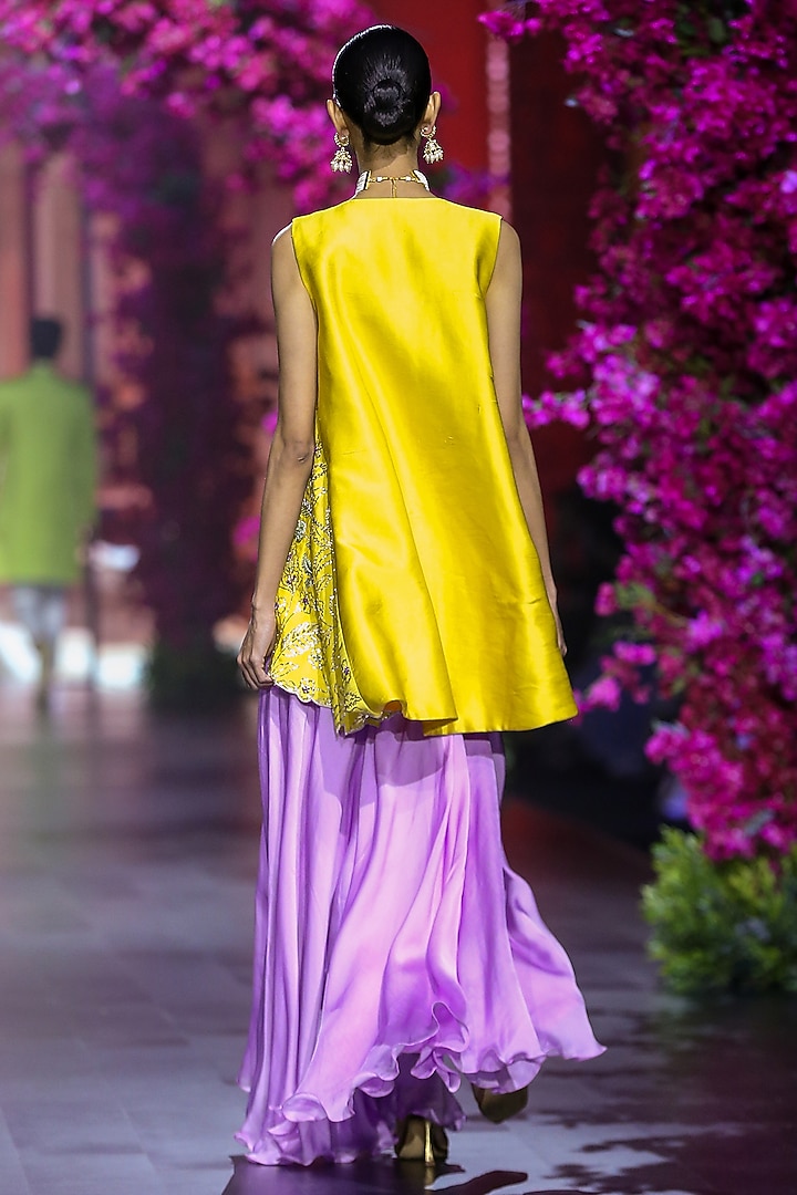 Purple Linen Satin & Organza Wedding Sharara Set by VikaByArvindAmpula at Pernia's Pop Up Shop