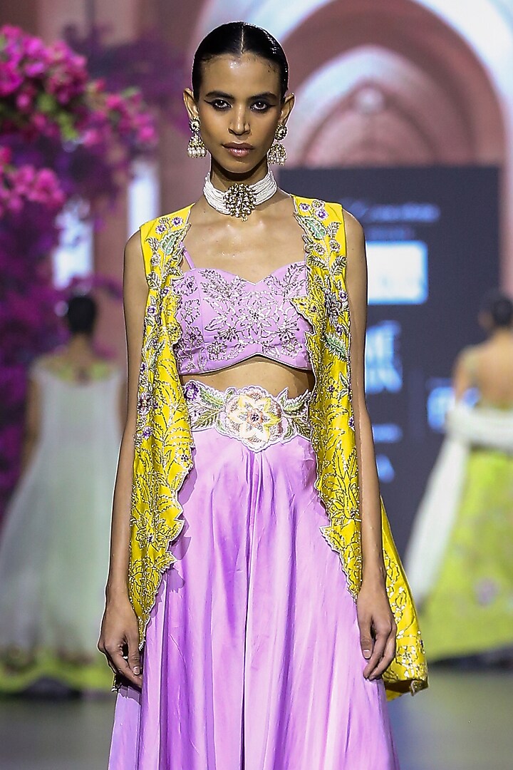 Purple Linen Satin & Organza Wedding Sharara Set by VikaByArvindAmpula at Pernia's Pop Up Shop