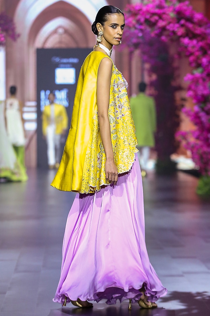 Purple Linen Satin & Organza Wedding Sharara Set by VikaByArvindAmpula at Pernia's Pop Up Shop