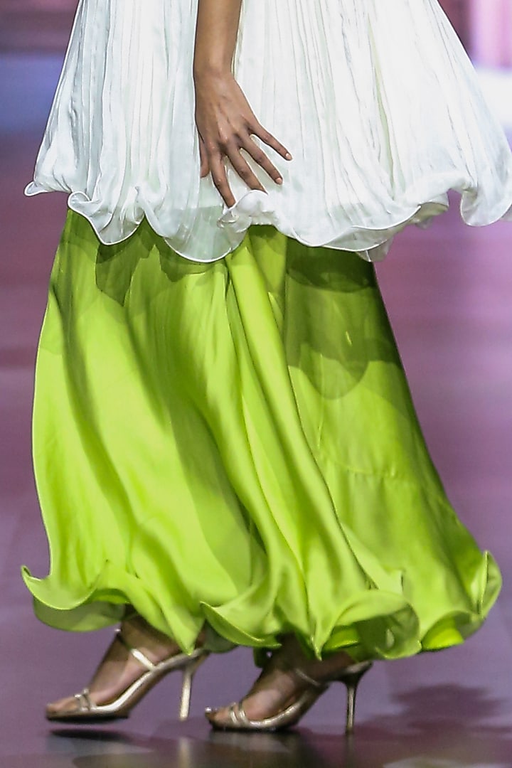 Green Linen Satin & Organza Wedding Sharara Set by VikaByArvindAmpula at Pernia's Pop Up Shop