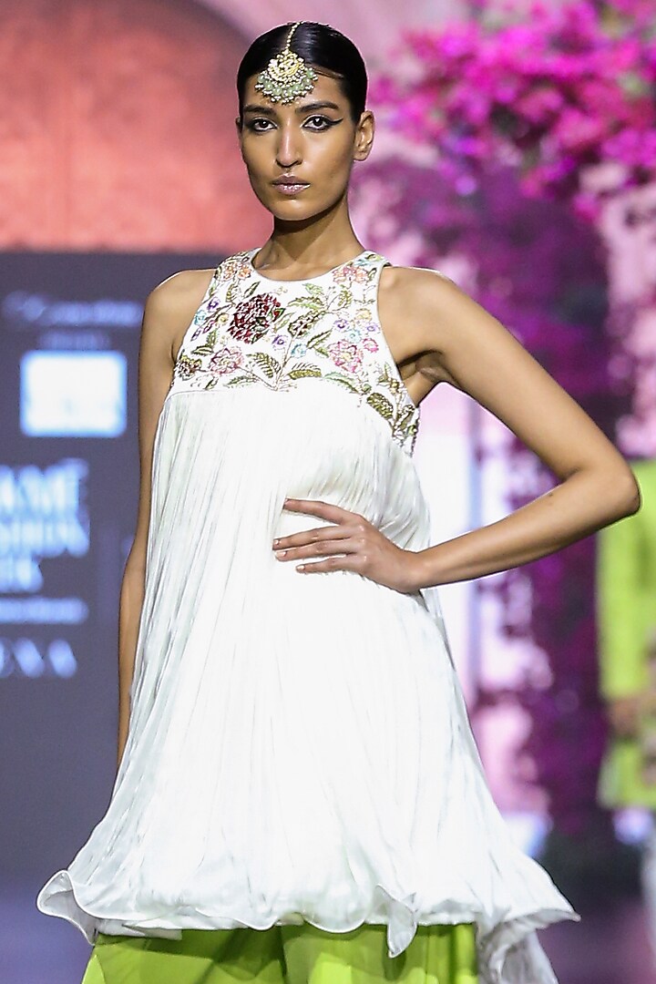 Green Linen Satin & Organza Wedding Sharara Set by VikaByArvindAmpula at Pernia's Pop Up Shop