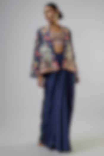 Navy Blue Silk Abstract Embroidered Jacket Set by Vikram Phadnis at Pernia's Pop Up Shop