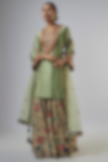 Sage Silk Floral Embroidered Sharara Set by Vikram Phadnis at Pernia's Pop Up Shop