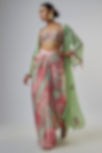 Sage Georgette Resham Embroidered Cape Set by Vikram Phadnis at Pernia's Pop Up Shop