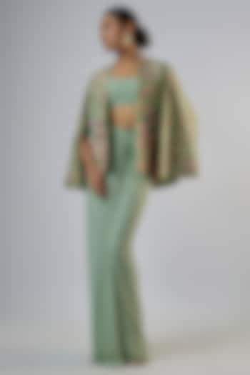 Sage Textured Lycra Draped Skirt Set by Vikram Phadnis at Pernia's Pop Up Shop