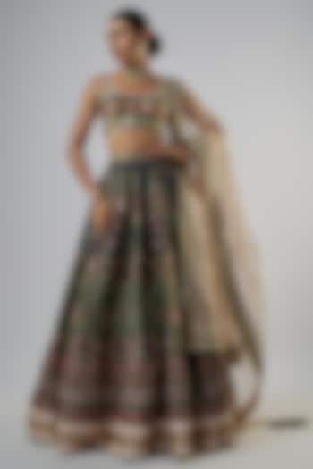 Navy Blue New Silk Thread Embroidered Bridal Lehenga Set by Vikram Phadnis at Pernia's Pop Up Shop