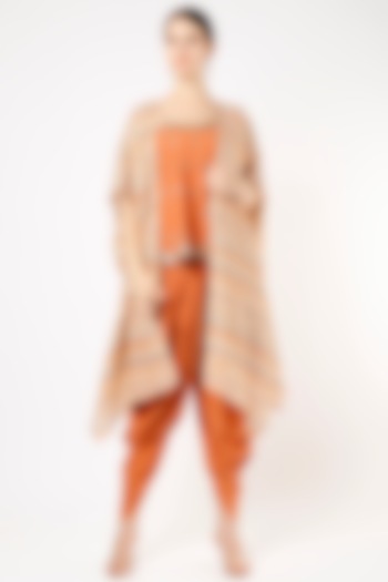 Rust Embroidered Cape Set by Vikram Phadnis