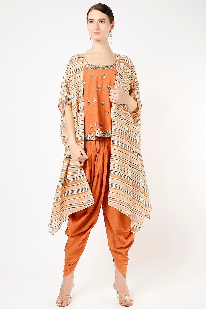 Rust Embroidered Cape Set by Vikram Phadnis