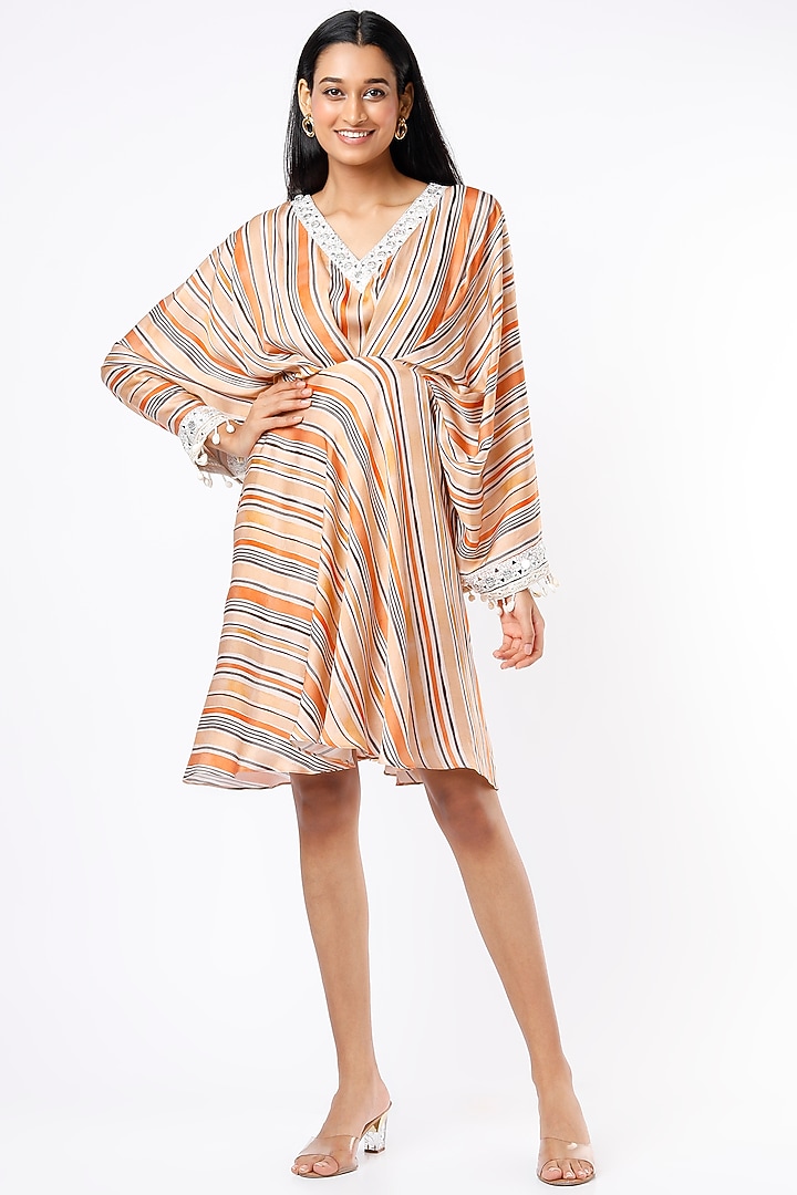 Peach Striped Summer Dress by Vikram Phadnis at Pernia's Pop Up Shop
