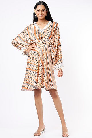Peach Striped Dress by Vikram Phadnis