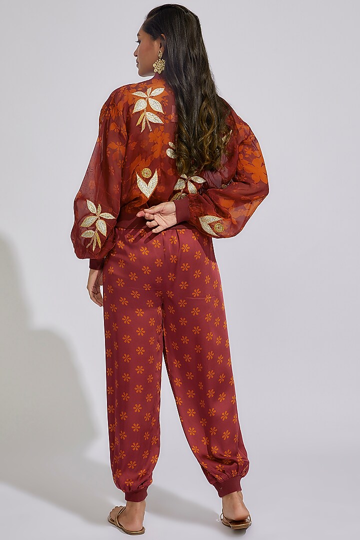 Wine Organza Embroidered Jacket Set by Vikram Phadnis at Pernia's Pop Up Shop