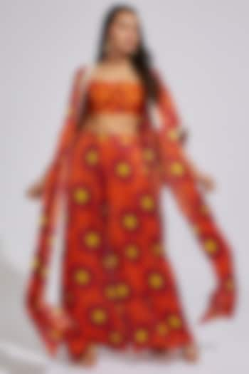 Rust Printed Modal Satin Cape Set by Vikram Phadnis at Pernia's Pop Up Shop