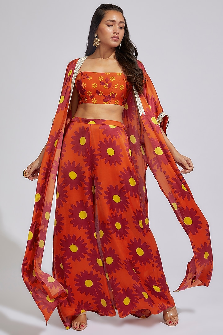 Rust Printed Modal Satin Cape Set by Vikram Phadnis at Pernia's Pop Up Shop